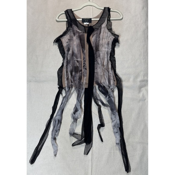 Jean Paul Gaultier Tops - Jean Paul Gaultier Black and Gray Sheer Ribbon Tank Top